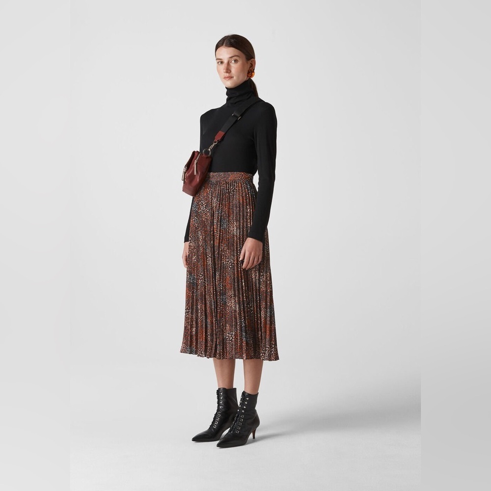 Whistles Rust Abstract Print Midi Skirt US 8 UK 12 Lined Flowy A-Line